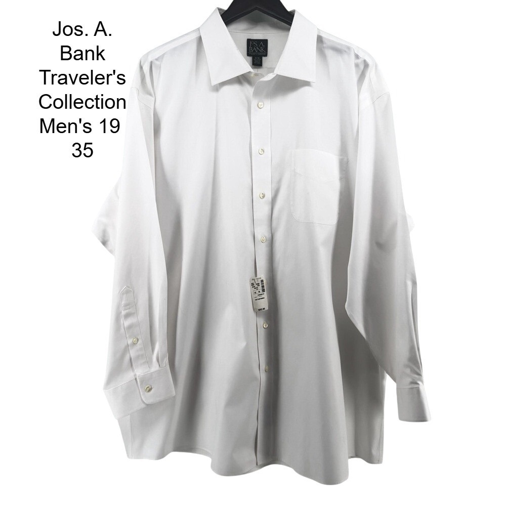 NWT Jos A Bank Travelers Collection Mens 19 35 White Long Sleeve Dress Shirt